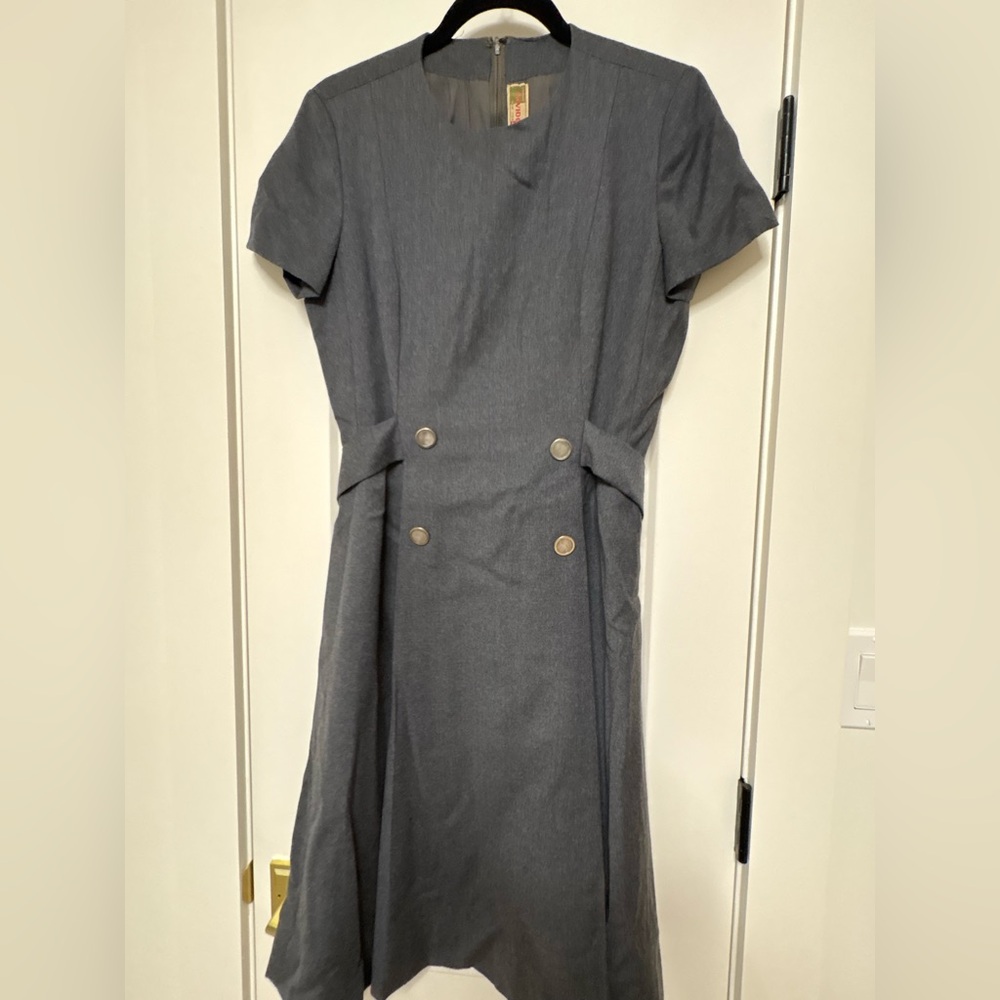 Davidow New York Gray Midi Dress with Button Details Wool